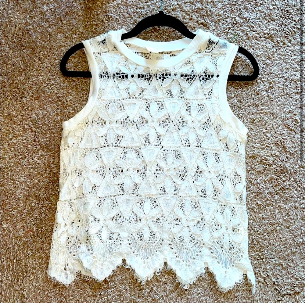 Anthropologie Deletta White Lace Sleeveless Tank Top